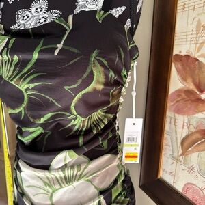 Siena Black & Green Floral Ruched Dress